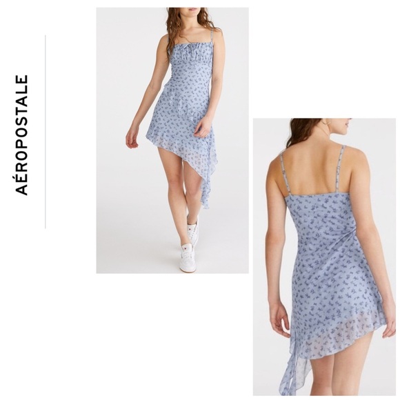 🆕Aeropostale Blue Floral Butterfly Square-Neck
Asymmetrical Bodycon Dress XS🆕 - Picture 1 of 16